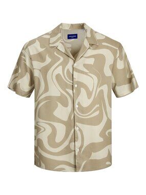 Jack & Jones Beige Abstract Print Resort Shirt Short Sleeve/7556
